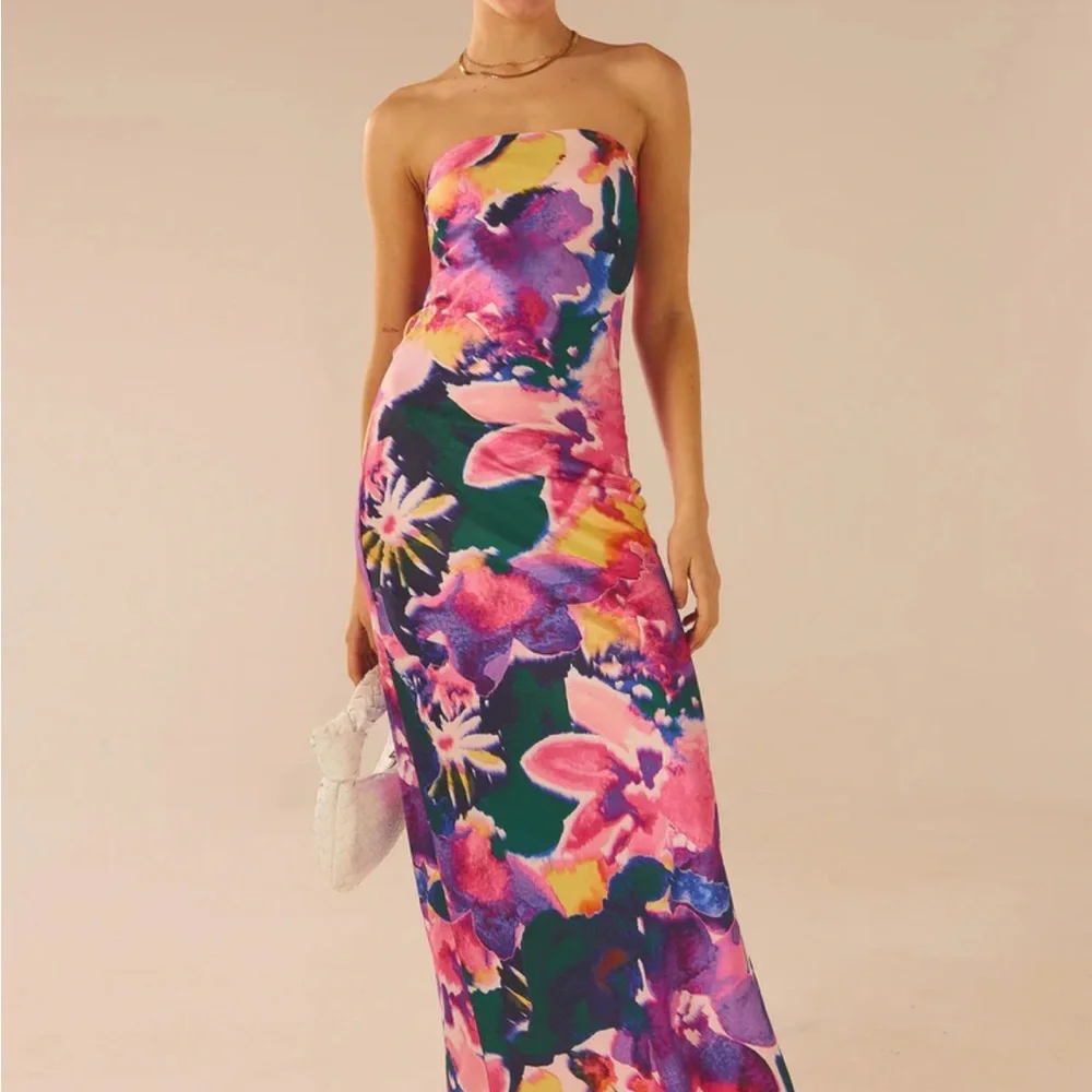 Peppermayo Carried Away Strapless Floral Dress - Pink and Purple - Picture 1 of 3